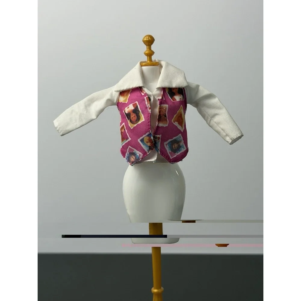 BARBIE SKIPPER TOP SHIRT PHONE FUN 1995 SKIPPER WHITE & PINK DOLL CLOTHES